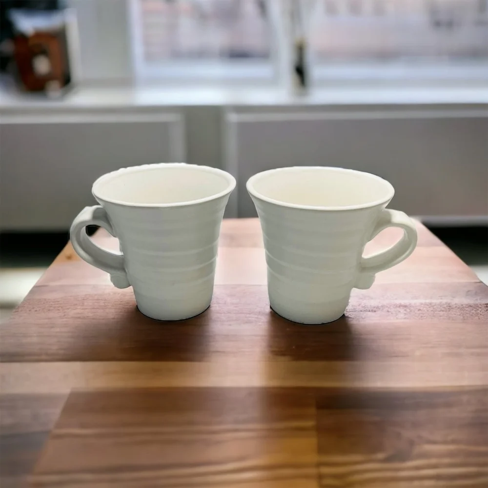 Pair 2 WCL White Ceramic Coffee Mugs 4.5